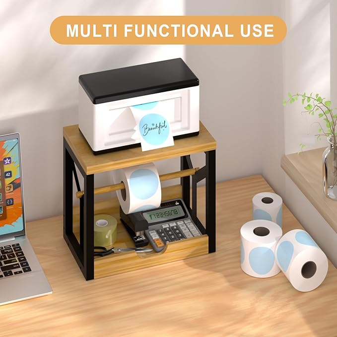 AO LI GEI Label Holder for Rolls and Fan-Fold Labels, Wooden Thermal Label Roll - Image 4