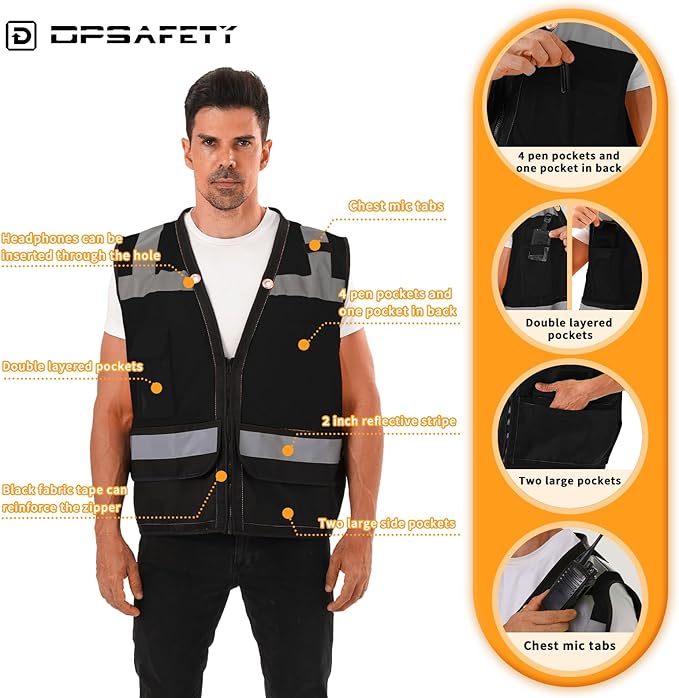 Reflective Safety vest With back plan pocket, High visibility Class 2 Heavy - Image 3