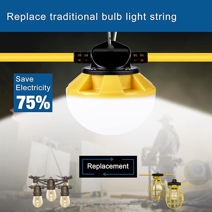50FT Construction String Lights, IP65 Waterproof ETL Certified LED String Work - Image 5