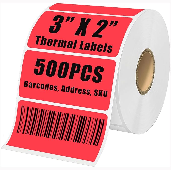 3" x 2" Thermal Labels Stickers Red, Thermal Printer Shipping Stickers by BriCabel