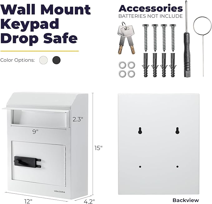 Volcora Key Drop Box with Lock, Drop Slot Depository Safe Box Digital Keypad - Image 5