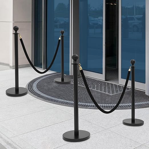 4 PCS Stanchion Posts with 2 Velvet Ropes, Stainless Steel Ball Top Poles - Image 4