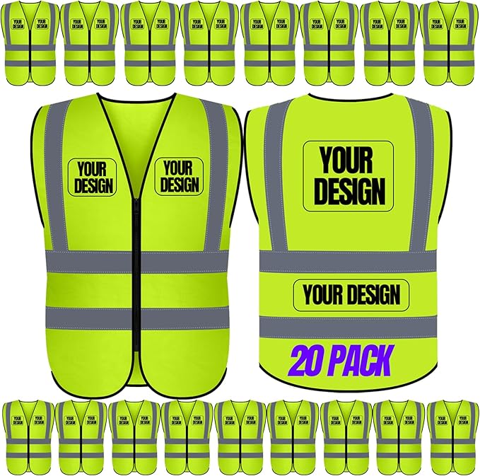 BeautyWill 10/20 Pack Custom Logo Safety Vest, Bulk High Visibility Class 2 by BeautyWill