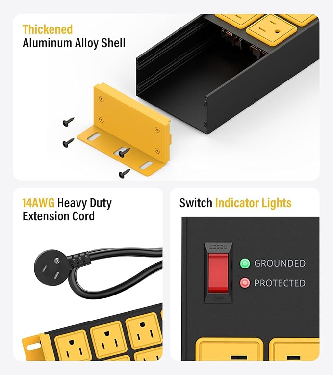 HHSOET 2 Pack Heavy Duty Power Strip 8 Outlets, Metal Wall Mount Outlet Strip - Image 5