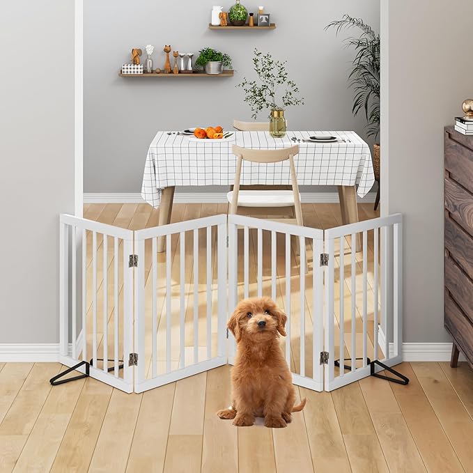 Wooden Dog Gate Freestanding Foldable Pet Gate 4 Panel Fully Assembled Dog Gates - Image 2