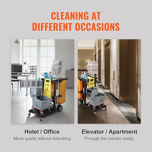 VEVOR Cleaning Cart, 3-Shelf Commercial Janitorial Cart, 200 lbs Capacity - Image 7