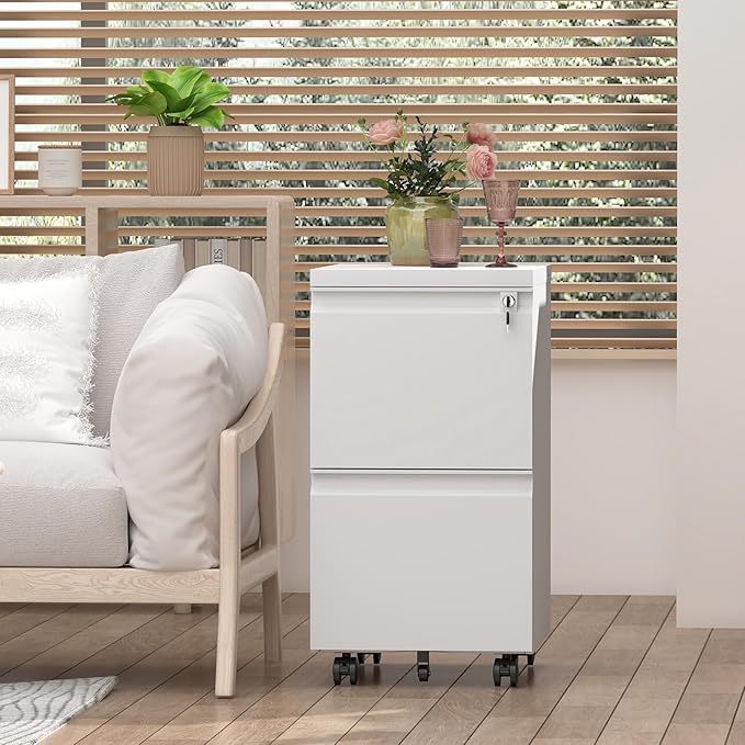 2 Drawer File Cabinet on Wheels, Under Desk Metal File Cabinet - Image 4