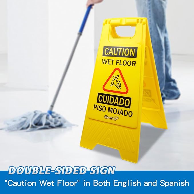 Caution Wet Floor Sign, （L:17.12in W:8.38in H:0.94in）2-Sided Foldable Safety - Image 5