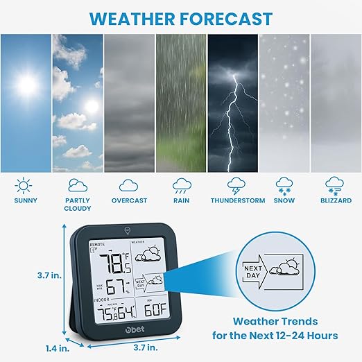 Indoor Outdoor Thermometer Wireless Weather Station, Battery Powered Inside - Image 3