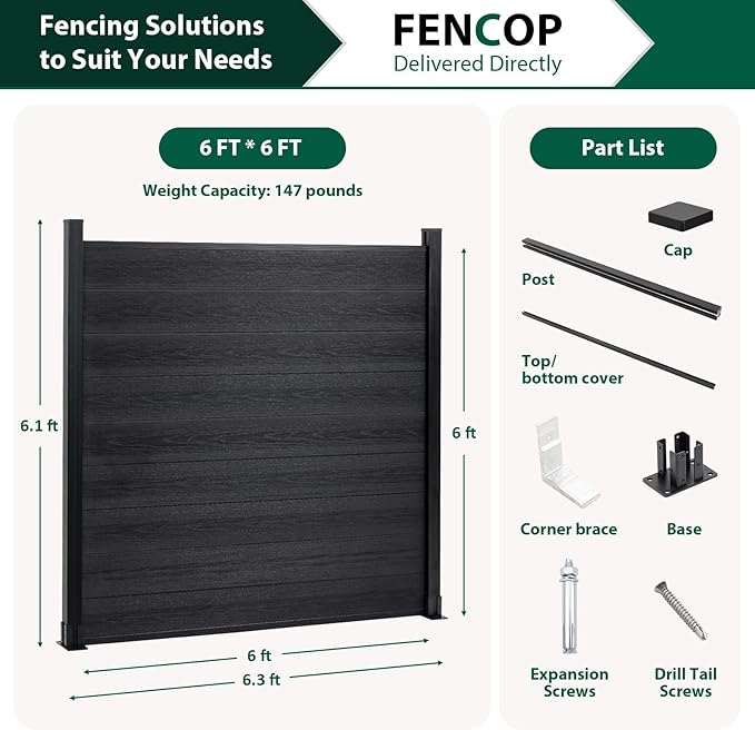 6'' x 6'' Outdoor Privacy Fence, Wind Resistant, Wood Plastic Composite Fence - Image 2