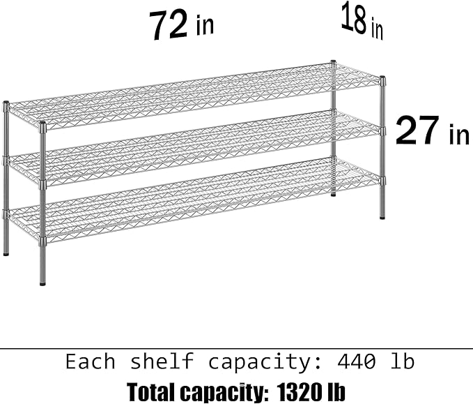 18" Deep x 72" Wide x 27" Height Wire Shelving Kit | 3-Tier | NSF Commercial - Image 3