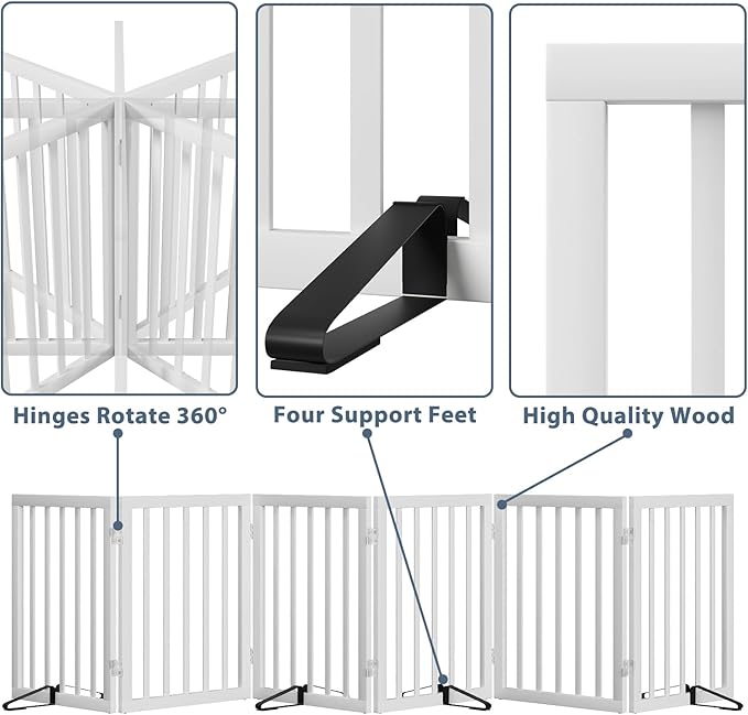 Dog Gates for Doorways Extra Wide 110inches, Wooden Freestanding Pet Gates for - Image 4