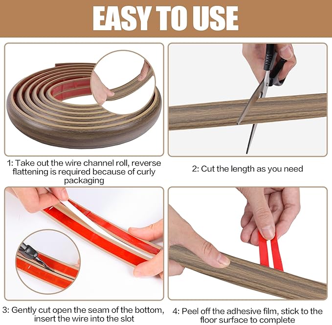 Floor Cord Cover Self Adhesive Cord Hider, 10FT Cable Management, Extension - Image 8