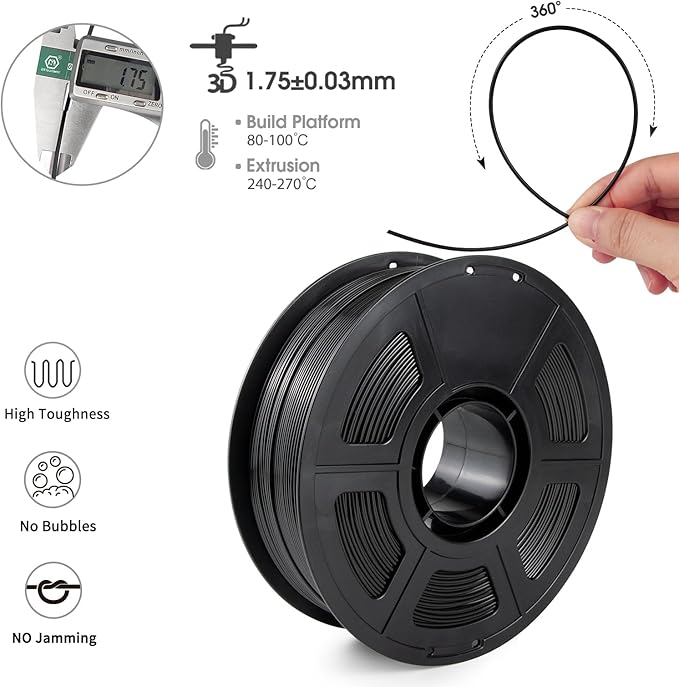 iSANMATE ASA Filament 1.75mm Black 1KG, UV & Weather Resistant 3D Printer - Image 2