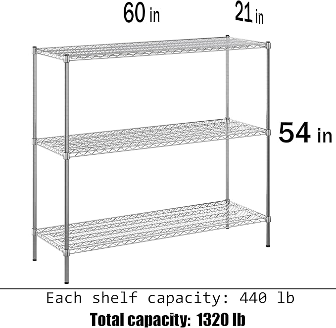 21" Deep x 60" Wide x 54" Height Wire Shelving Kit | 3-Tier | NSF Commercial - Image 3