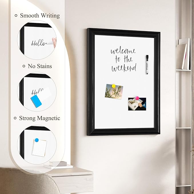 4 THOUGHT Dry Erase Board, 24 x 36 in Magnetic Whiteboard Black Vintage Wood - Image 4
