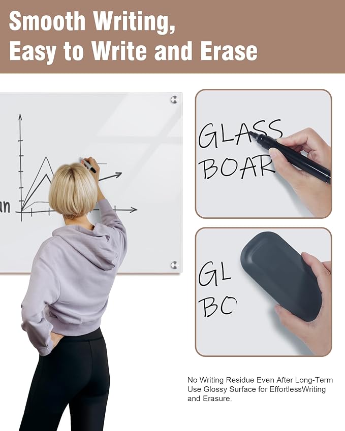 Mifuro Magnetic Glass Whiteboard，24"x18" Wall Mounted Frameless Dry Erase Board - Image 4