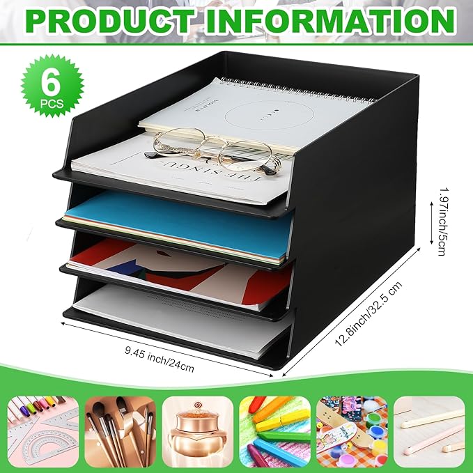 Wenqik 6 Pcs Stackable Paper Trays Rectangular Plastic Desk Holder Desktop - Image 2