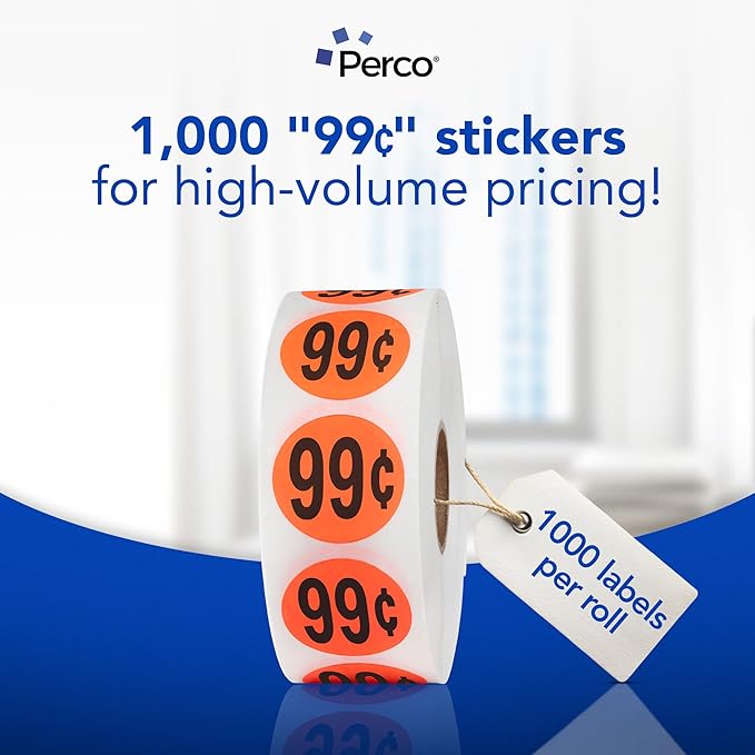 Perco Fluorescent Red 1-Inch Circle 99 Cents Promotional Sale Stickers—1 - Image 3