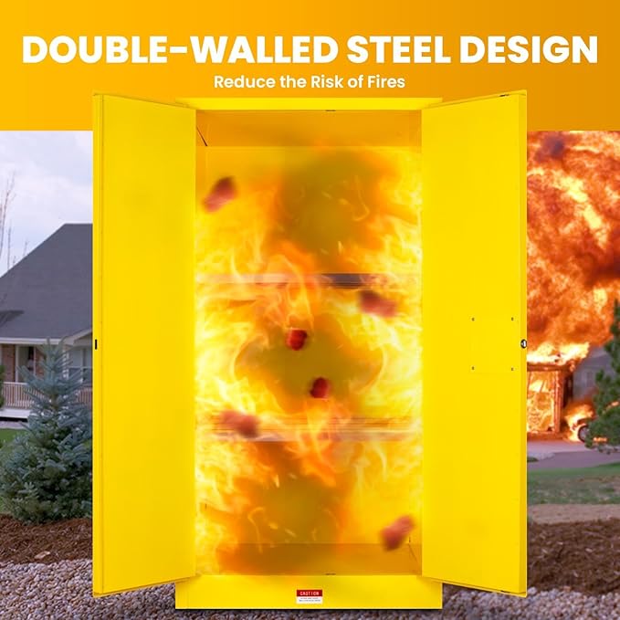 90 Gallon Yellow Flammable Storage Cabinet, Fireproof Steel Chemical Storage - Image 5