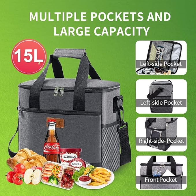 iknoe Large Cooler Bag Collapsible 24 Can Insulated Bags Leakproof Lunch Cooler - Image 2