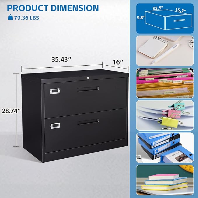2 Drawer Lateral File Cabinet Metal Filing Cabinet - Image 2