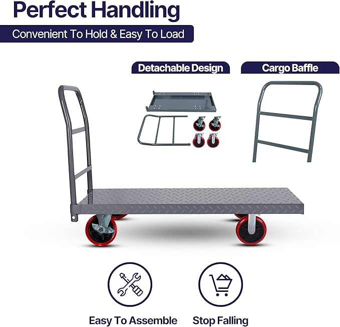 5Seconds Flatbed Platform Cart Industrial Dolly Heavy Duty 48” x 24” Platform - Image 7