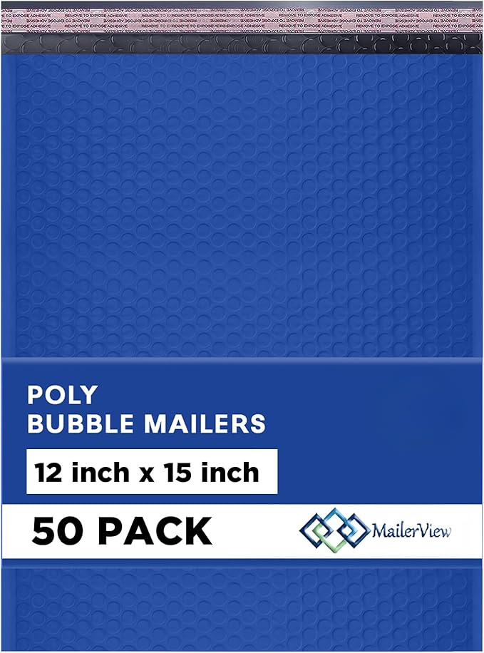 Royal Blue Large Poly Bubble Mailers 12x15 inch | Self Seal Padded Envelopes by MAILERVIEW