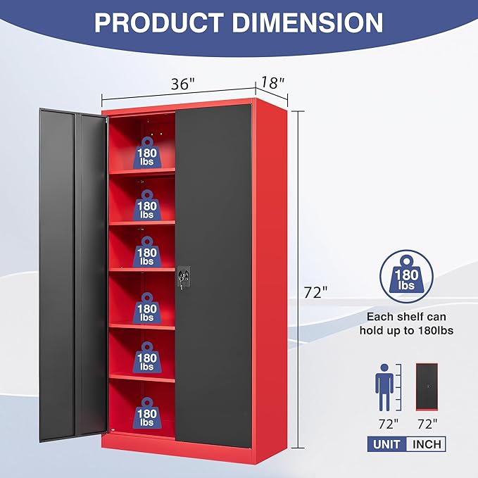 72 Inch Metal Cabinet, Lockable Storage Cabinet - Image 3