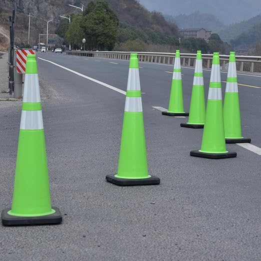 6 Pack 36 Inch Green PVC Traffic Cones - Image 6