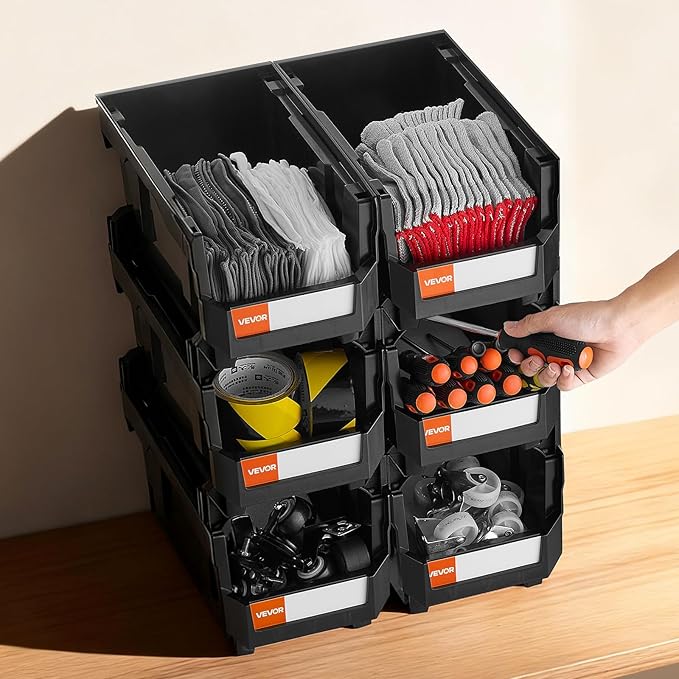 VEVOR Plastic Stackable Storage Bins, 14.8 x 8.5 x 7.1 inch, Plastic Containers - Image 8
