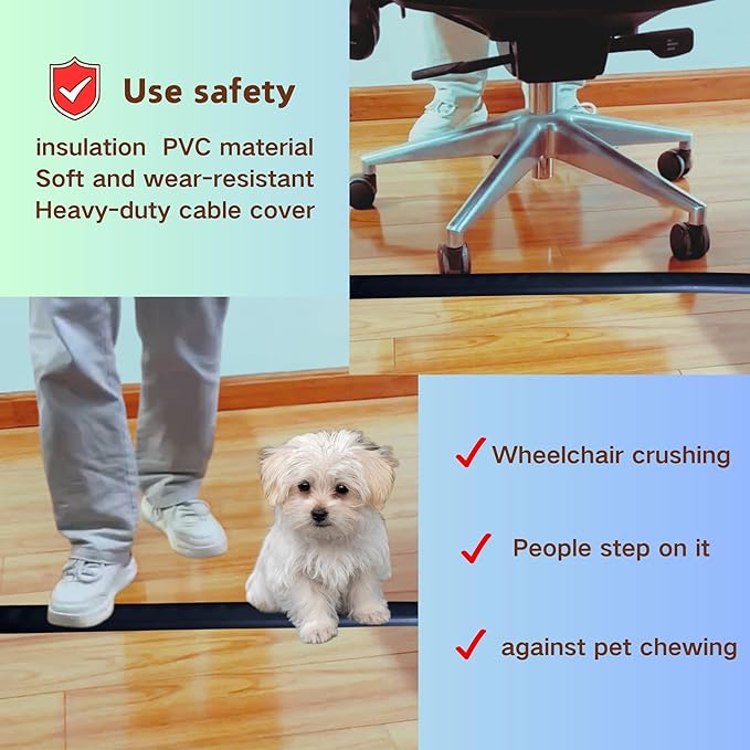 10ft Self Adhesive Floor Cord Cover, Cable Cavity:0.61" x 0.32", Heavy Duty - Image 3