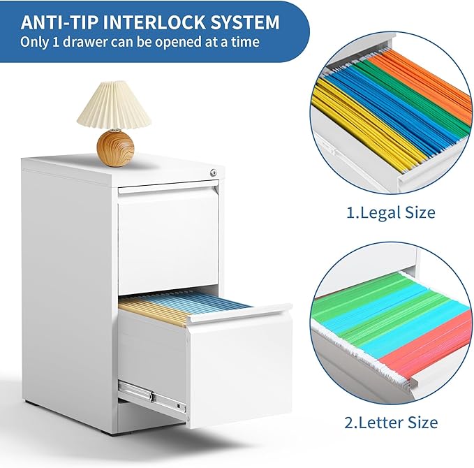 2 Drawer File Cabinet with Lock, Steel Vertical Filing Cabinets - Image 6