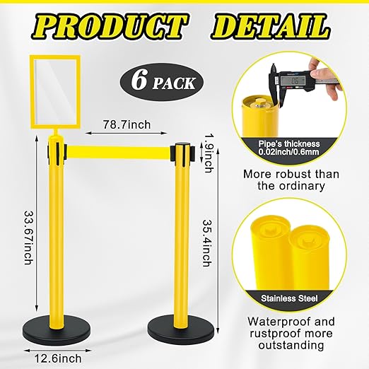 Therwen 6 Pack Heavy Duty Crowd Control Stanchions 9.8 ft Stainless Steel - Image 2