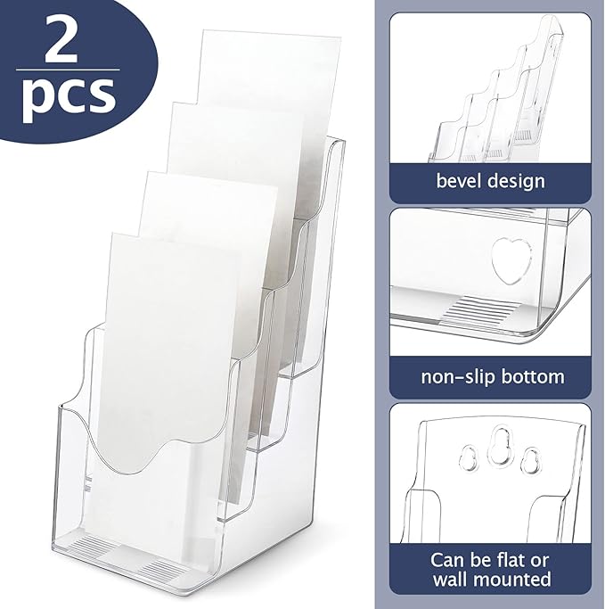 Crtiin 2 Pack 4 Tier Acrylic Brochure Holder Display Stand 4 x 9 Inch, Pamphlet - Image 4