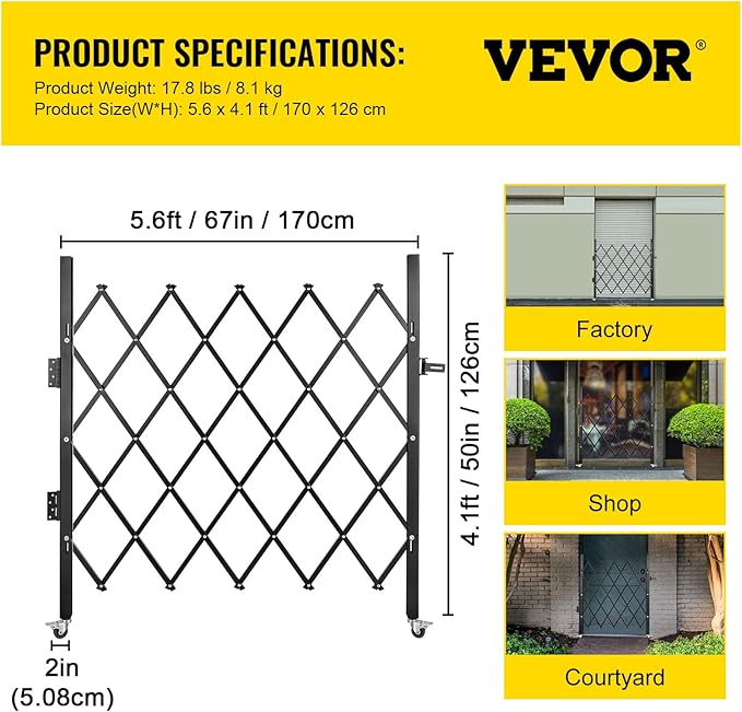 VEVOR Single Folding Security Gate, 51.57" H x 66" W Folding Door Gate - Image 7