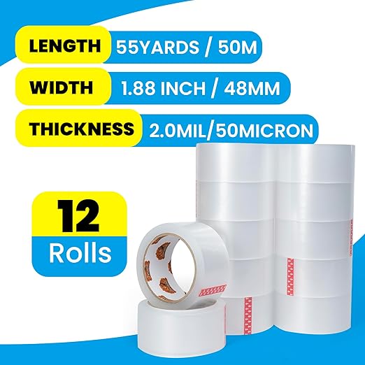 TAPEBEAR Clear Packing Tape 12 Rolls, 1.88" x 55Yards x 2.0mil Thick, Acrylic - Image 3