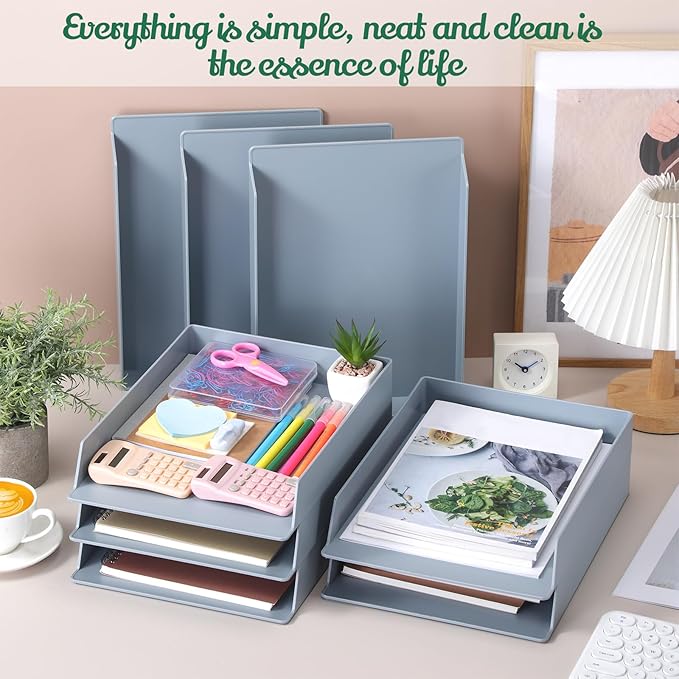 Wenqik 8 Pcs Stackable Paper Trays Rectangular Plastic Desk Holder Desktop - Image 5