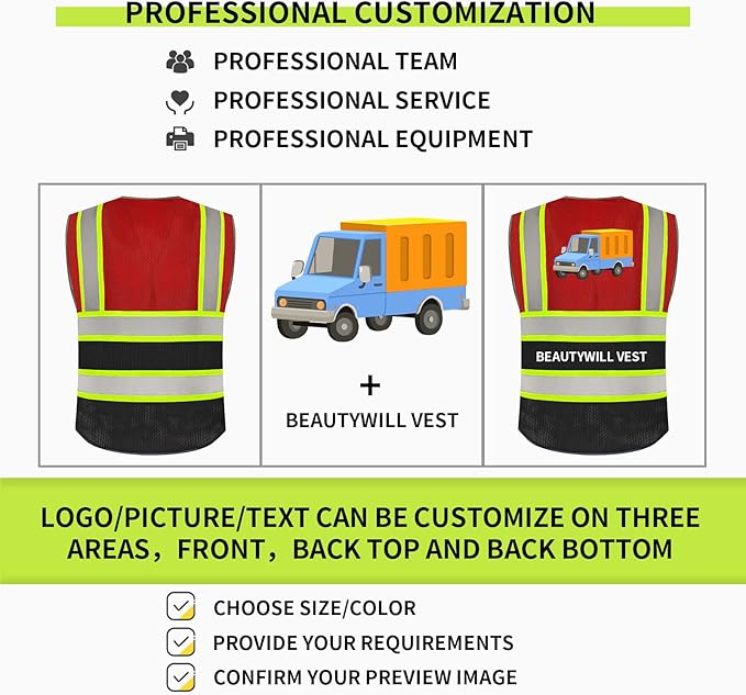 BeautyWill Custom Logo Safety Vest Class2 High Visibility Reflective Vest - Image 4