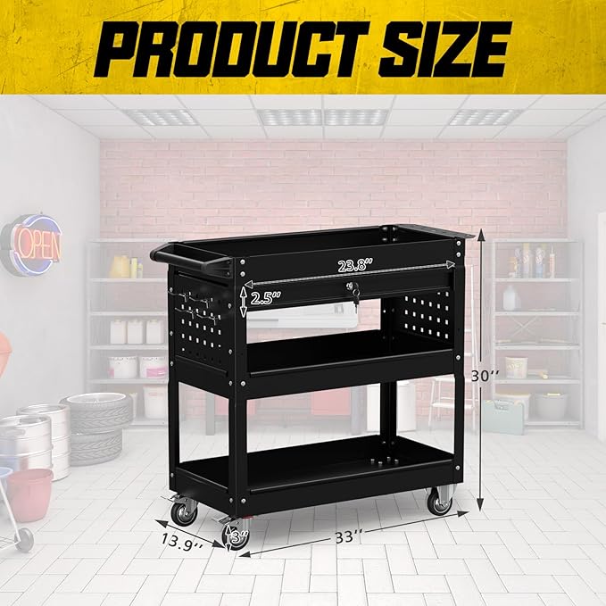 3 Tier Rolling Tool Cart on Wheels, 450 LBS Capacity Tool Cart - Image 7