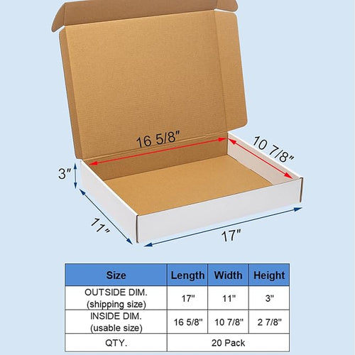 17x11x3" Shipping Boxes 20 Pack White Corrugated Cardboard Mailing Boxes - Image 2