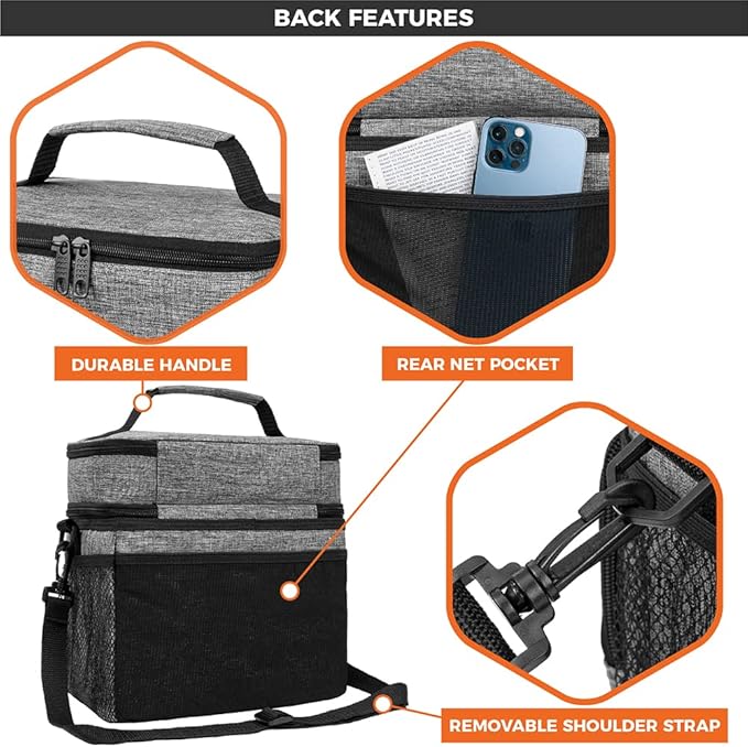 opux Insulated Lunch Bag for Men Women, Large Dual Compartment Cooler Bag - Image 7