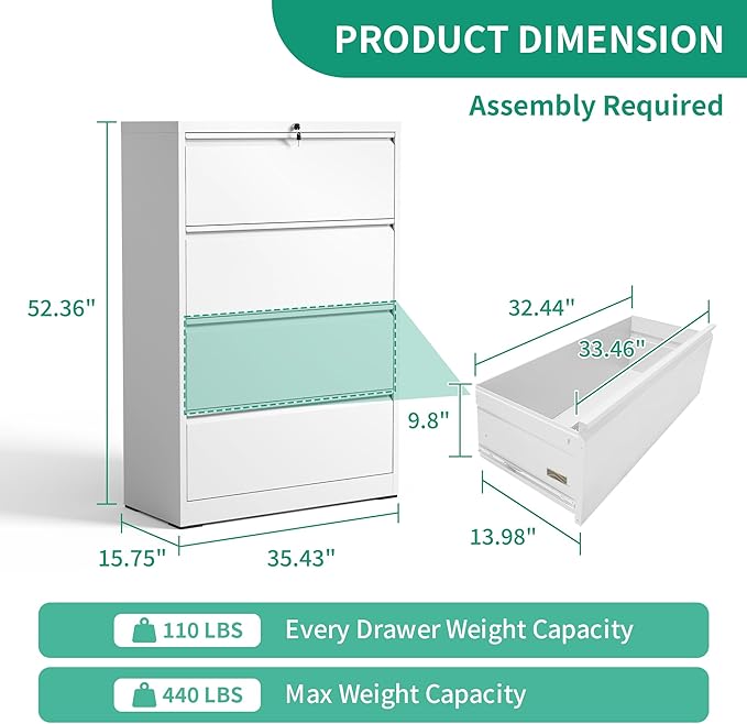 4 Drawer Lateral File Cabinets, Wide Steel Storage Cabinet Commercial Drawer - Image 3