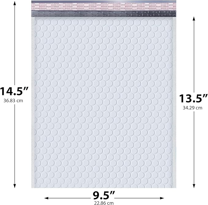 White Large Poly Bubble Mailers 9.5x14.5 inch #4 | Self Seal Padded Envelopes - Image 2