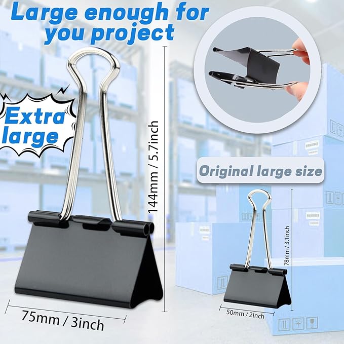 3 Inch Extra Large Jumbo Binder Clips, Heavy Duty Paper Clamps - Image 2
