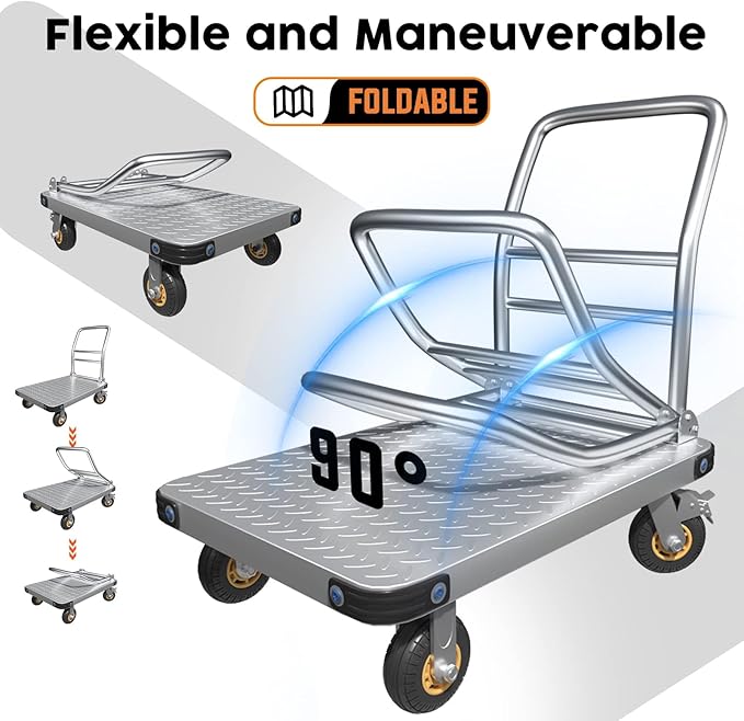 Heavy Duty Platform Truck Flat Moving Cart Hand Trucks, 1500Lbs Steel Push Cart - Image 7