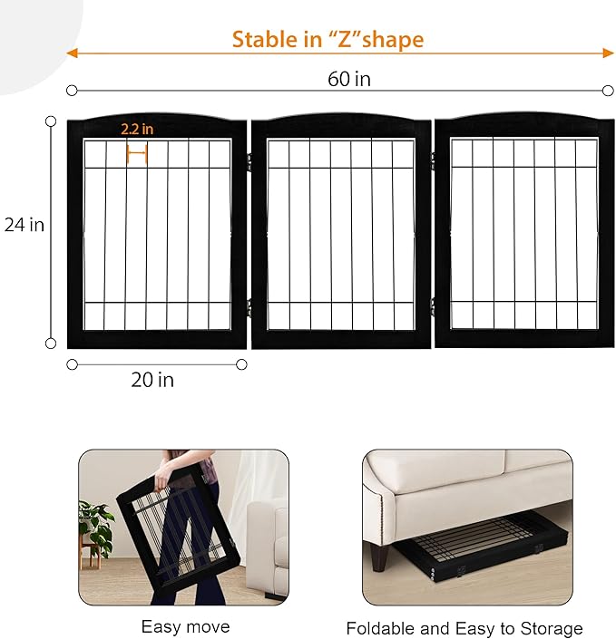 LZRS 3-Panel Freestanding Foldable Wooden Dog Gate –Solid Wood & Steel Wire - Image 5