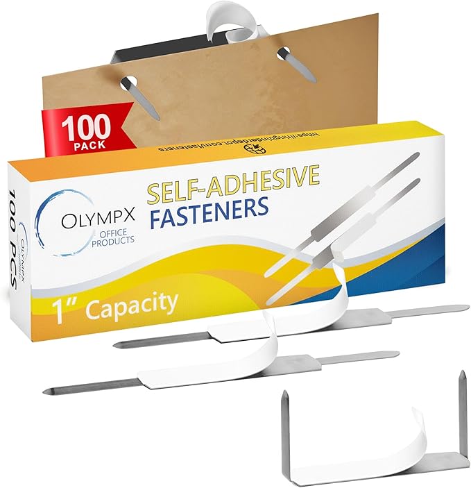 OLYMPX 100 Pcs of 1 Inch Capacity Economy Self-Adhesive Fastener, Prong Paper by Unknown