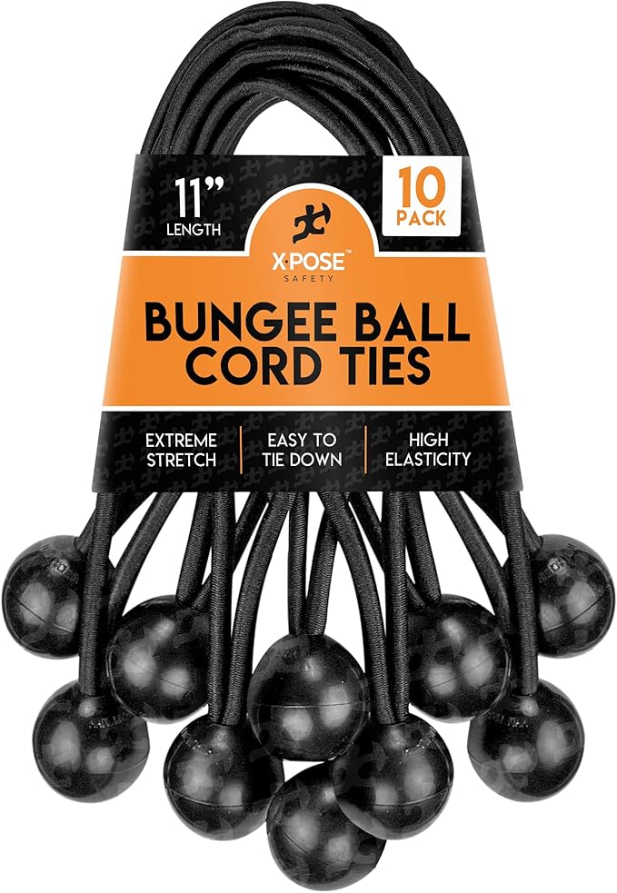 Xpose Safety Bungee Ball Cords 11" 10 Pack Heavy Duty Black Stretch Rope by XposeSafety
