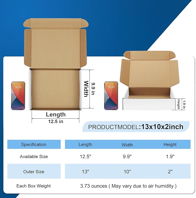 Famagic 30 Pack 13x10x2 Inch Small Shipping Boxes White Corrugated Cardboard - Image 2